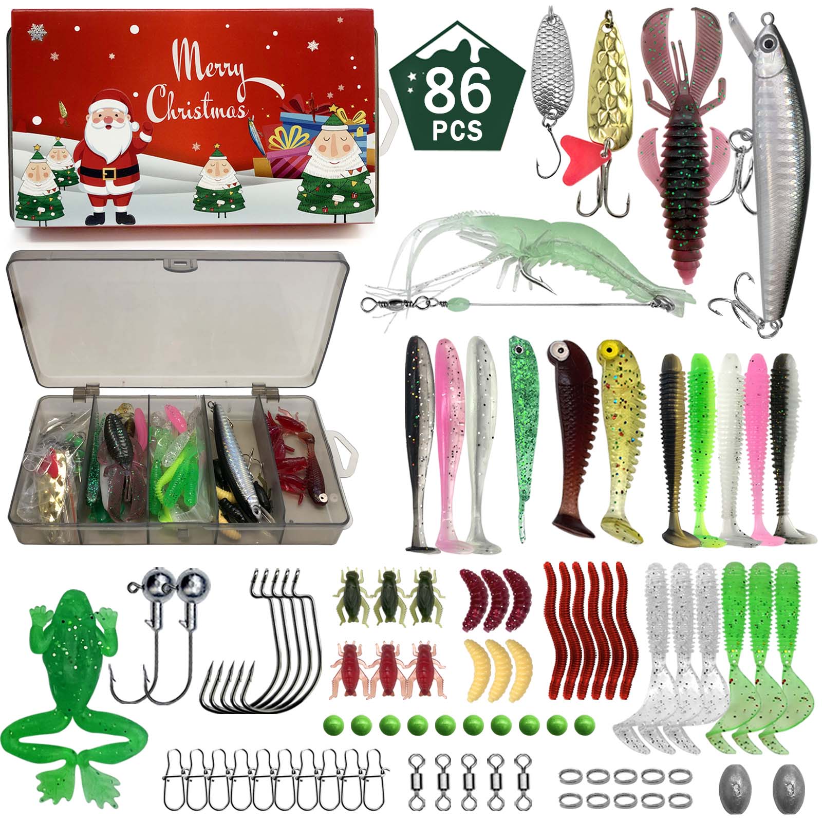 411/366/136/86Pcs of Christmas - Fishing Equipment Clearance avaliação e preço
